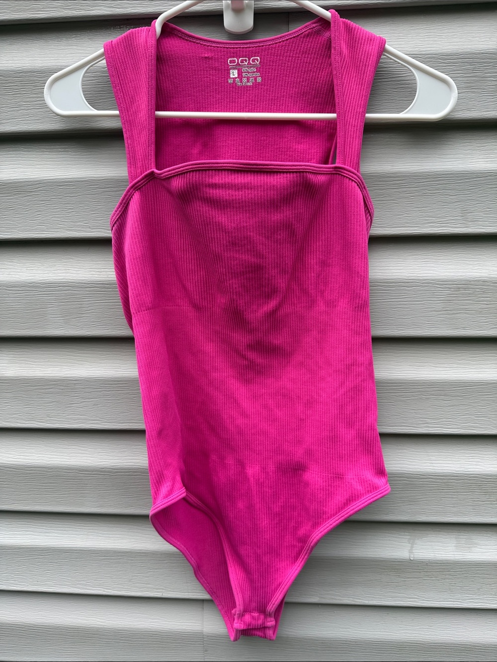 OQQ | Pink Ribbed Sleeveless Bodysuit Square Neckline size Large